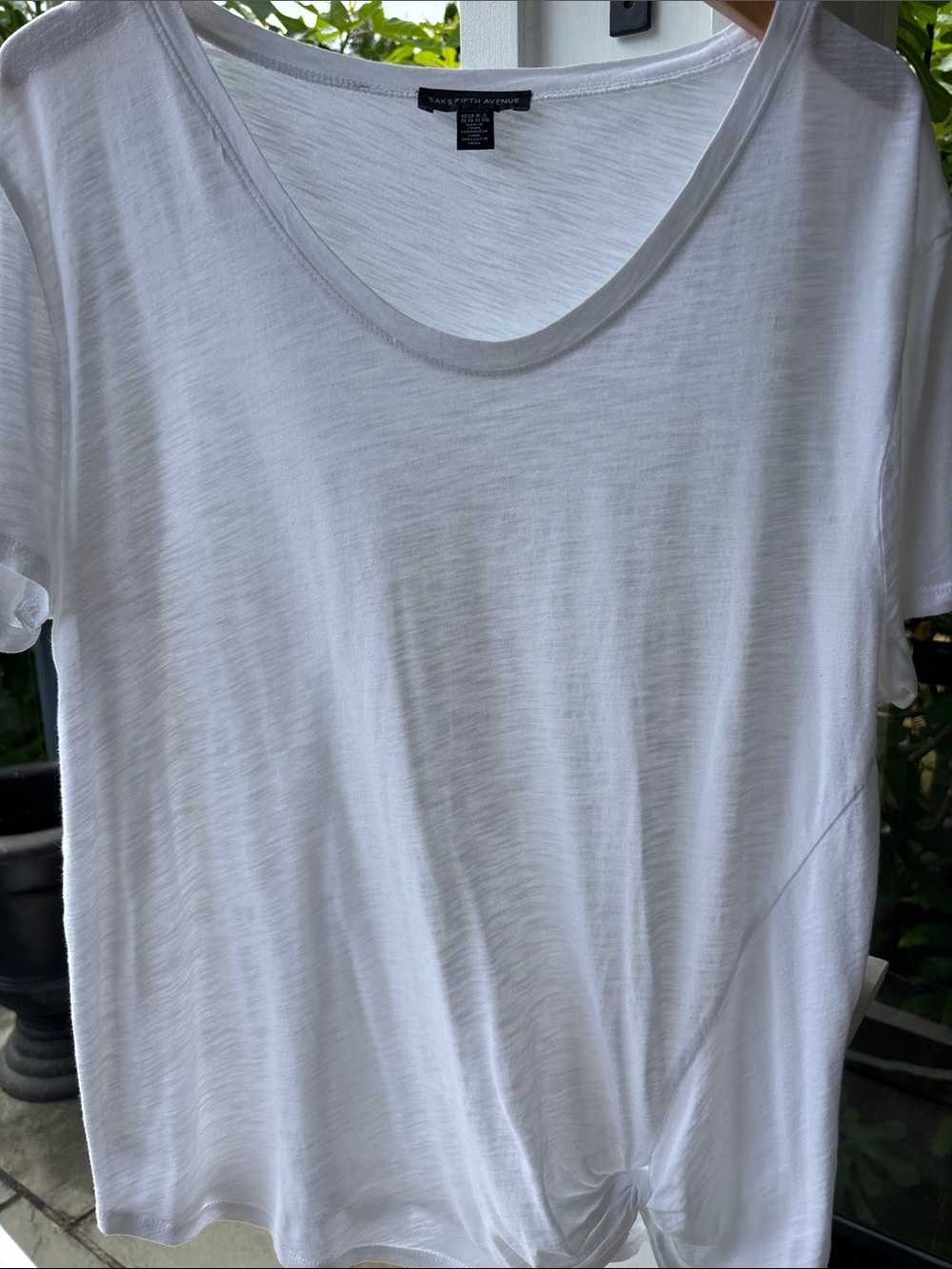 Saks Fifth Avenue White Short Sleeve Knot Front Tee Size XL